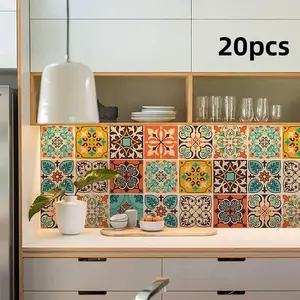 Bohemian Style Self-Adhesive Tile Wall Stickers, Waterproof Vinyl Wall Decals for Kitchen Living Room Bedroom, Home Decor, 5.9x5.9 Inches