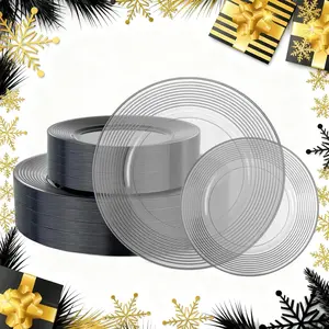 100 count Clear Black Plastic Plates Disposable Plates for Christmas Party/ Year - Heavy Duty Plastic Plates - 10" &7" Plate for 50 Guests  Year Parties and Events ( Gray)