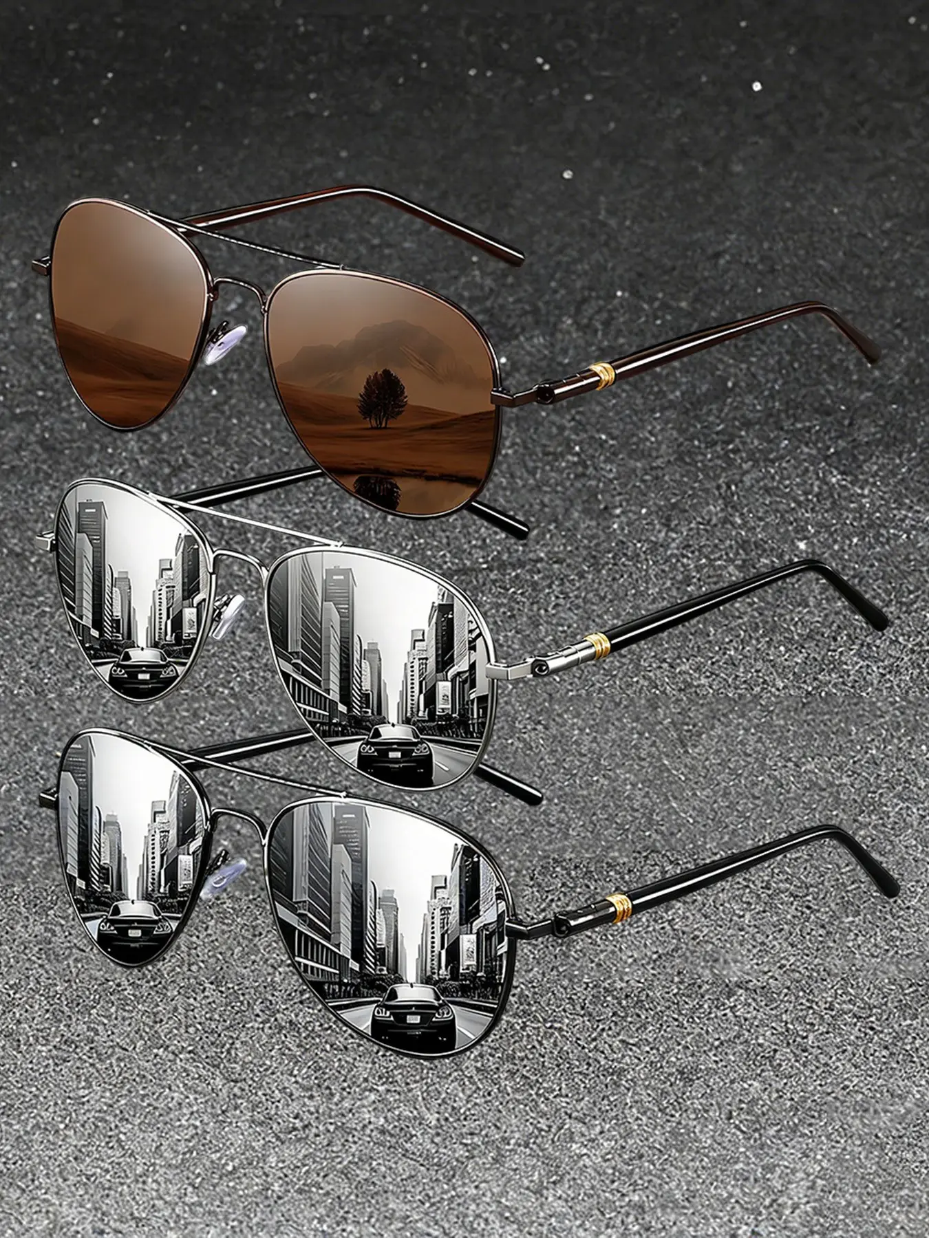 Oversized Retro Aviator Sunglasses 3 Pack UV400 Protection 3PK Mens Womens Oversized Unisex Retro Aviator Sunglasses  main image 2