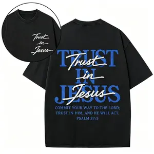 Christian Oversized Tee, "Trust in Jesus" Psalm 37:5 Bible Verse Design, Faith-Based Gift for Men & Women