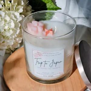 cherry blossom candle, Trip to Japan 8.5oz, wood wick, Sakura gift, Birthday