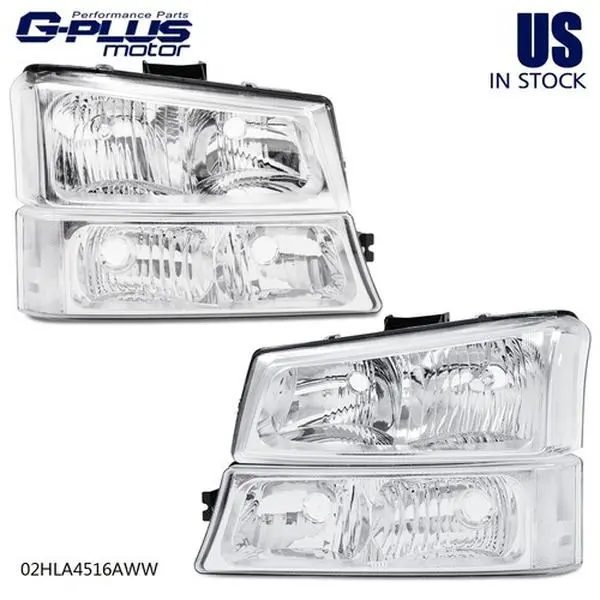 G-PLUS Car Headlights, Automotive Headlight Assembly for 2003-2006 Chevy Silverado, Chrome Replacement Car Lights with Signal Lamps, Polycarbonate Assemblies (New)