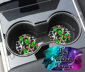 Cute Car Coasters Set of 2 Cactus Cow Print Western Theme Cute Car Truck Western Accessories Cup Holder New Car Gift Car Decoration Women Girl Car