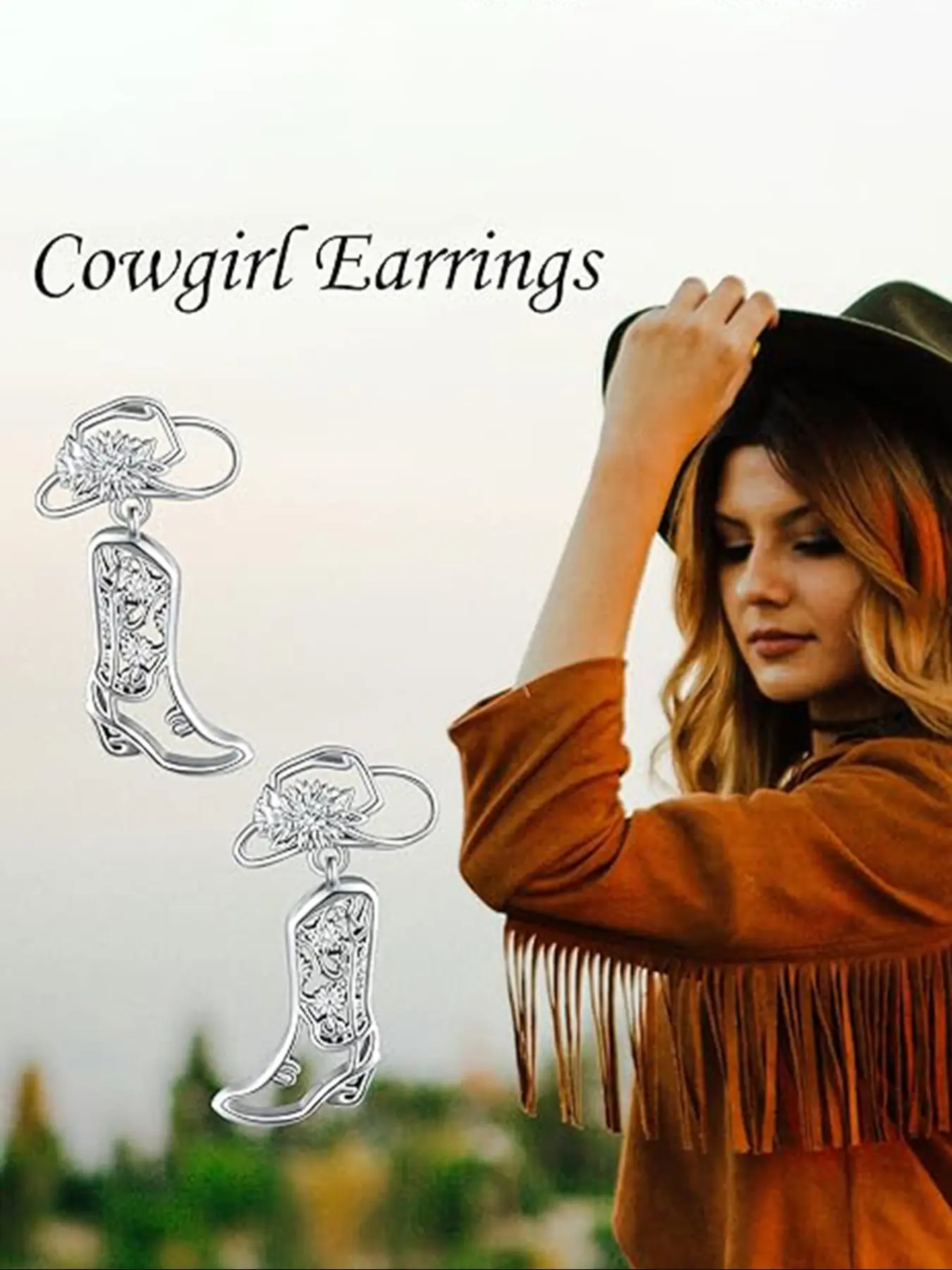 Women's S925 Silver Pendant Earrings Set, Texas Spur Design, Western Style Jewelry Gift, Boot Shape Earings for Women, High Quality Earrings, Fashionable Earrings, Unique Design Earrings, Statement Earrings
