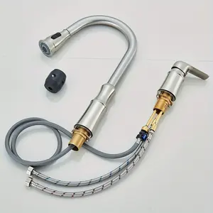 2024 1pc Kitchen Faucet for Sink with Pull Down Sprayer, 304 Stainless, 2 Hole Single Handle High Arc Pull Out Commercial Kitchen Sink Faucet with 2 Modes, 360° Telescopic Splash-proof Water Nozzle, with Soap Dispenser and 2 Supply Hoses, Brushed Nickel