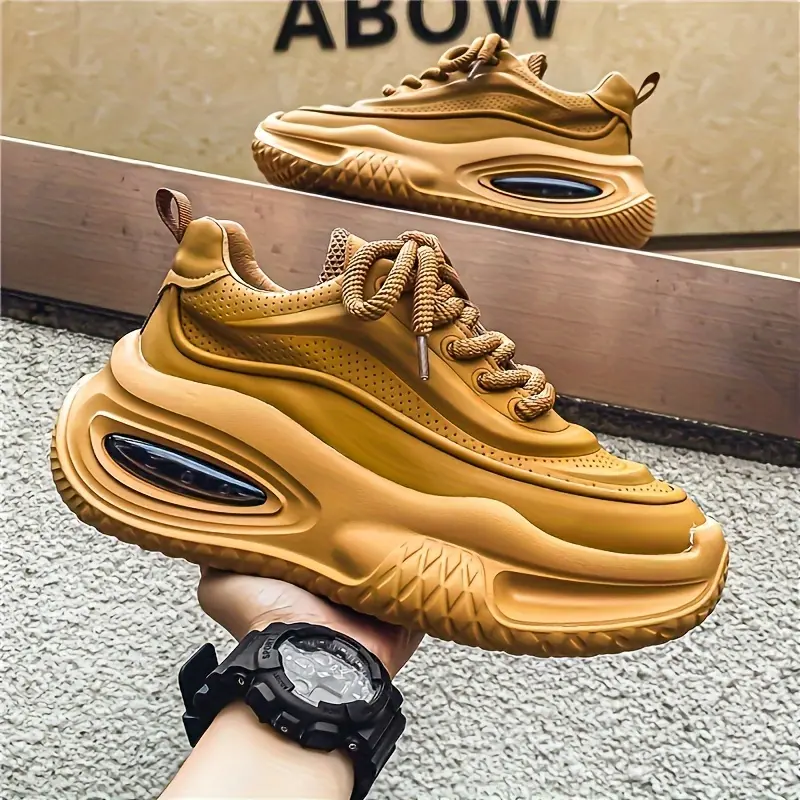 Men's Fashion Color-Block Sneakers - Breathable, Comfortable Air Cushion Platform Shoes All Seasons| Casual & Sporty Style in Khaki, Red, Blue| Sizes 7-10 Boy Footwear Training Trainer Running Runner Athletic Lace