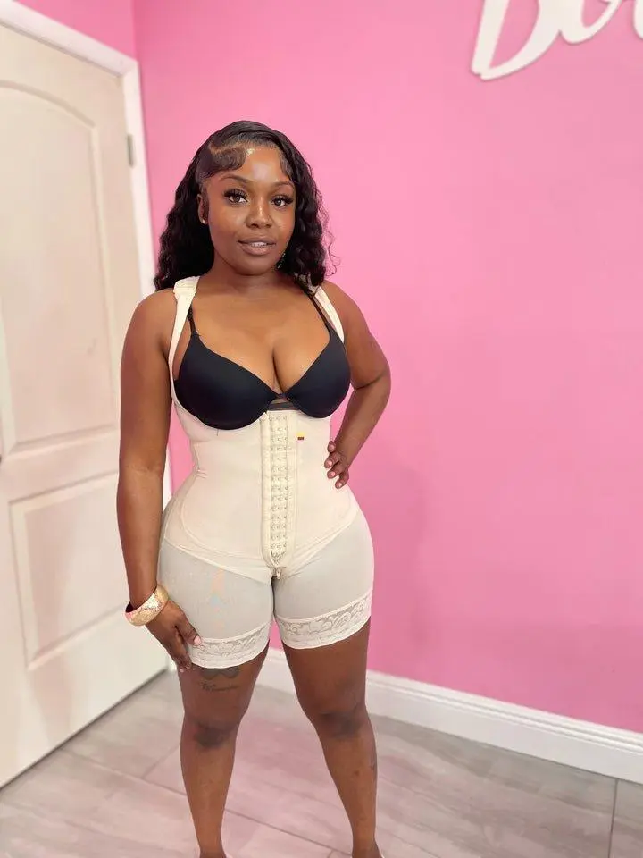 POWERNET Post "Bodied" Faja Full Body High Back Body Shaper with Adjustable Padded Shoulder Straps & Zipper in Crotch for Abdominal Support