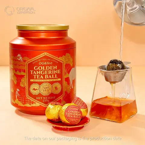 Golden Tangerine Puer Tea Ball 250g 20-25pcs,1 Tea Ball Can Make 400oz Tea Limited Edition First Pick Xinhui Tangerine With High Quality Pure Produced Only Once Every 4 Year