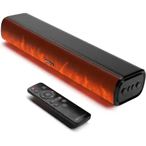 60W  Sound Bar, 16 inch Compact TV Soundbar with Remote, 8 Flame Light Modes, Optical/ARC/AUX/RCA Connections, Wall-Mountable  Theater Speaker for TV, PC, Projector, Gaming