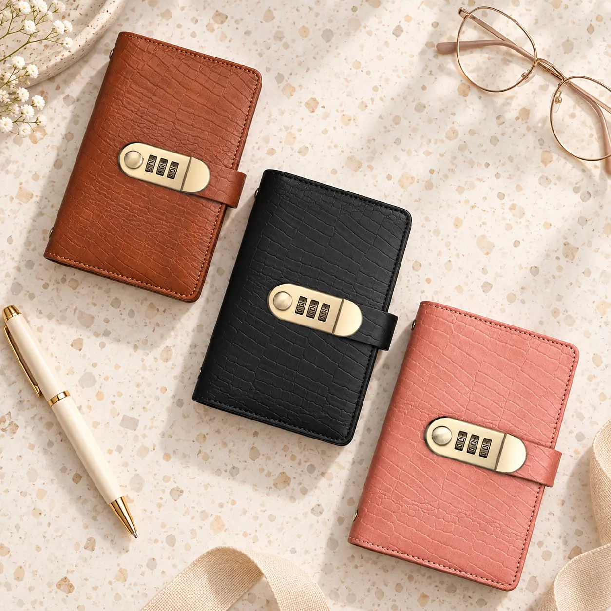 100-Pocket Croco Texture A6 Compact PU Leather Currency Collector Album with Combination Lock, Cash Binder with Transparent Sleeves, Money Saving & Budgeting Tool for Currency Collection (Sohochic)