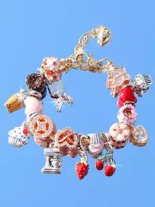 Cherry Charm Bracelet, Cute Cake Heart Design, Adjustable DIY Rainbow Bracelet, Butterfly & Donut Theme, Perfect for Girls