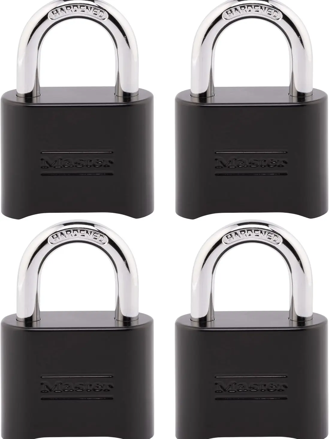 Master Lock Combination Padlock Weather Resistant Lock Black 4-Pack 178EC4 | Resettable Combination Lock For Gym Lockers, Gates, Sheds, Cabinets, Storage and School Use, Indoor/Outdoor, Black, 4-Pack