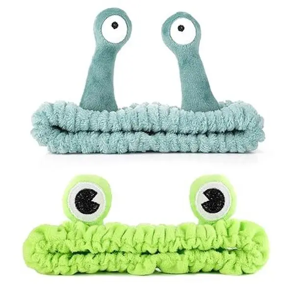 2Pcs Frog Headband Face Wash Headband, Spa Hair Bands Makeup Headbands Women Cartoon Cute Coral Fleece Elastic Headband Creative Hair Accessories for Washing Face Shower Sports Beauty Skincare