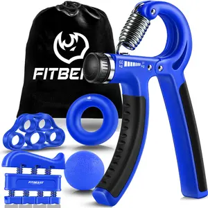 Grip Strengthening Exercise Kit Navy Blue (5 pieces) Forearm Grip Adjustable Resistance grip, finger exerciser, finger stretcher, grip ring and stress relief grip ball