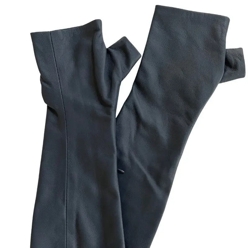 Elbow-Length Fingerless Gloves for Women, Classic Navy Napa Leather & Suede with Adjustable Zip for Formal Wear & Elegant Occasions, Matte Finish, Hand Wash, Ceremony, Formal Events, Elbow-Length Gloves, Zipper, Classic Fashion Gloves