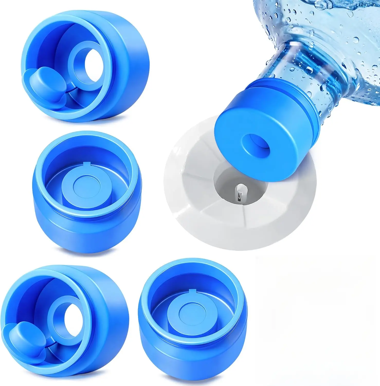 4-Pack Sturdy Reusable Food Grade Silicone Replacement Caps - 55mm Non-Spill Leakproof Snap Top Lids for 3 & 5 Gal Water Jugs, Camping & Home Water Dispenser Anti-Drop Off Essentials, Water Jug, Indoor