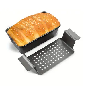Non-stick Meatloaf Pan with Drip Pan, 1 Set Carbon Steel Bread Baking Pan, Baking Tray for Home Kitchen, Kitchen Accessories