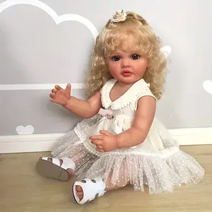 Icradle 22-inch/21.65-inch Hand-Rooted Blonde Hair Soft Vinyl Princess Doll Anime Theme Gift for Toddlers & Children