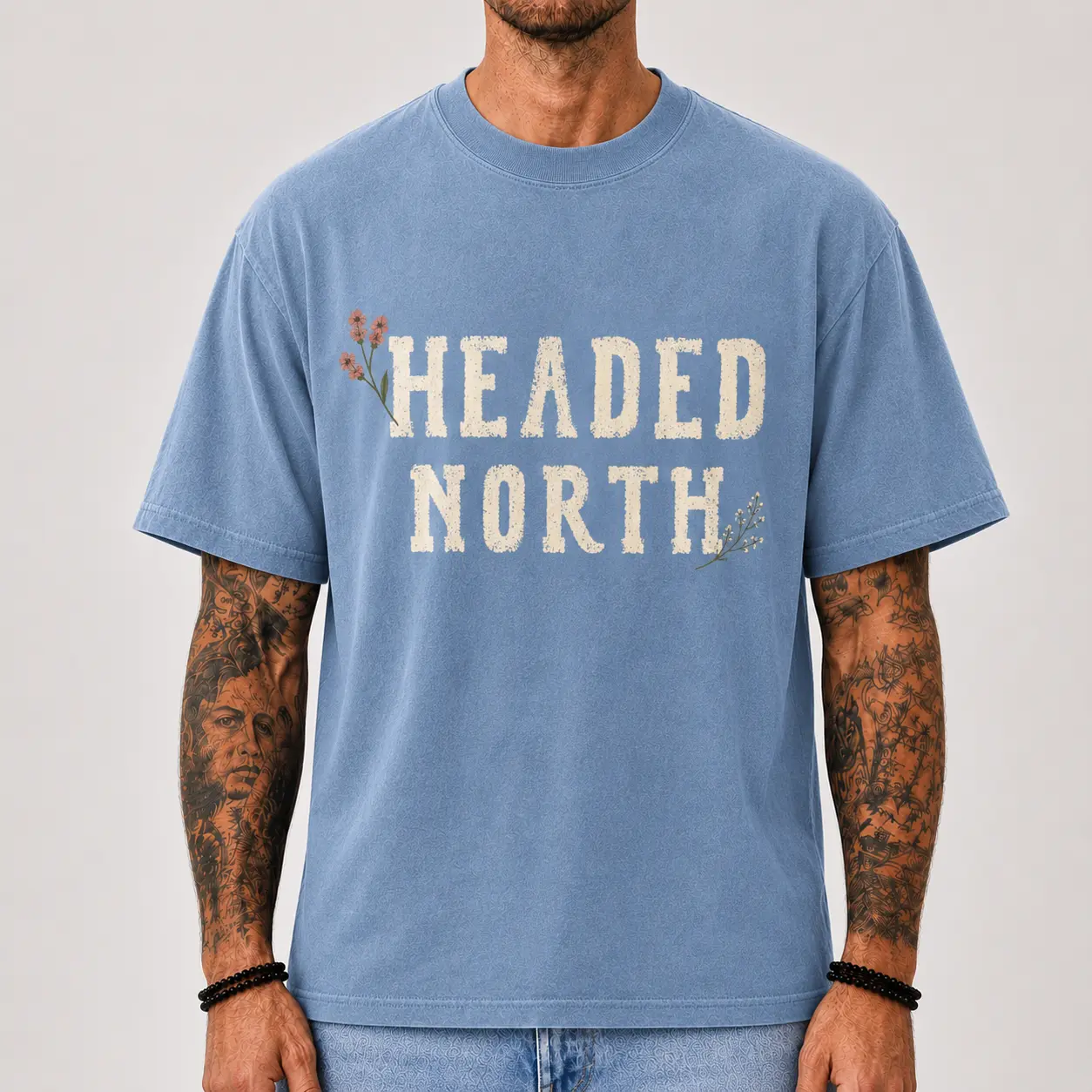 Comfort Colors Headed North Shirt, Indie Folk Inspired Concert Tee, Distressed Varsity Graphic T-Shirt, Vermont Road Trip Shirt, Floral Outdoor Music Gift