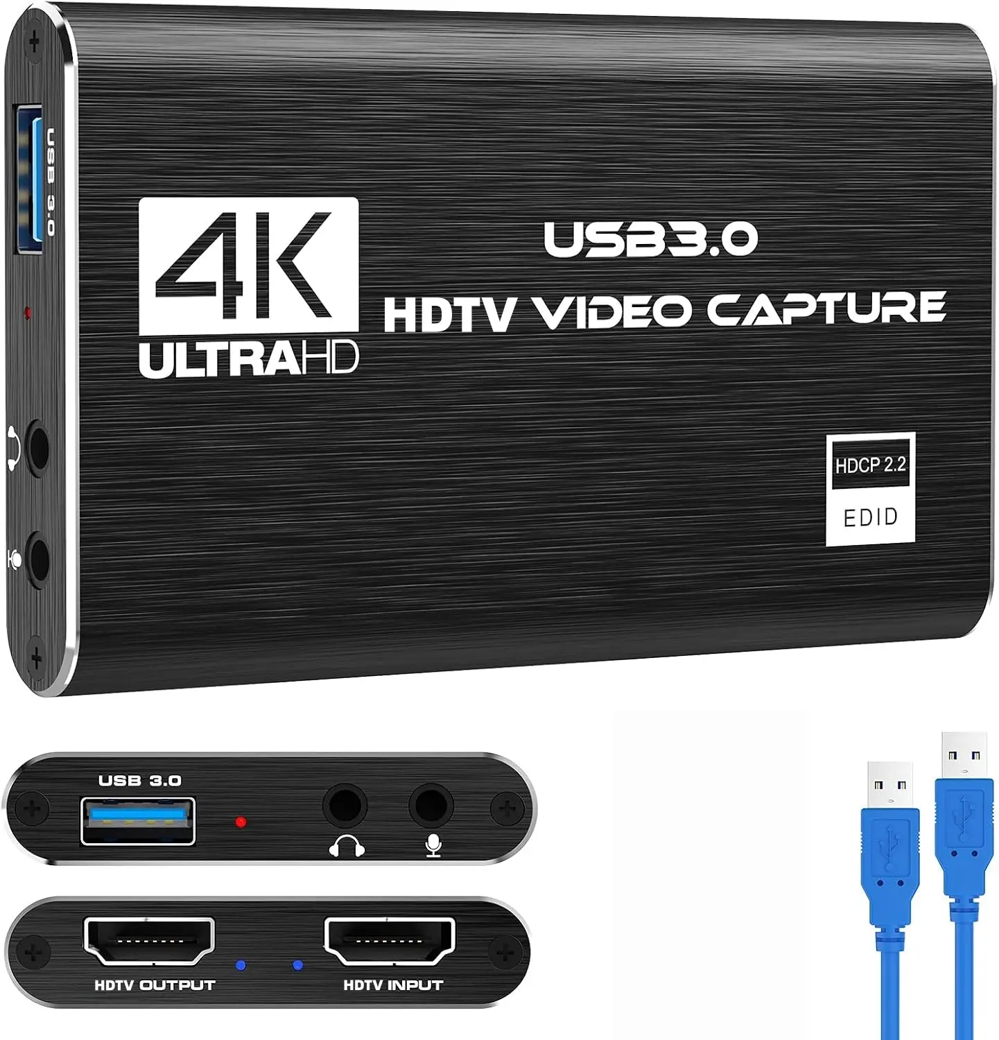 Capture Card, 4K HDTV Video Capture Card, Game Capture Card, 1080P 60FPS Video Capture Device, HDTV to USB 3.0 Capture Card for Streaming, Work with Camera/Xbox/PS4/PS5/PC/OBS