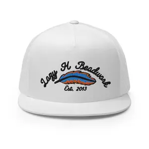 Lazy H Beadwork Feather Flat Bill Cap - White