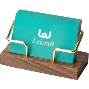 Business Card Holder for Desk, Modern Card Organizers and Office Desk Accessories for Men and Women (Walnut Golden)