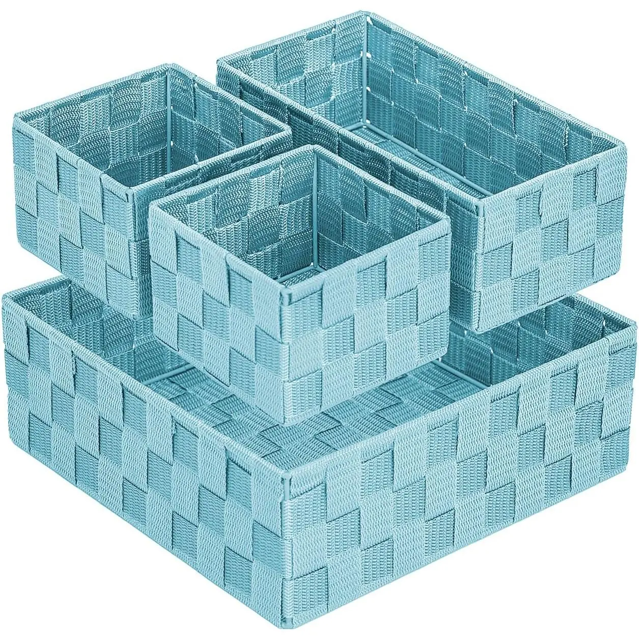 X-SBB20 Organization and Storage Baskets Organizing Bins Small Woven Basket Cube Container Organizer Divider for Closet, Shelf, Dresser, Drawer, Bedroom, Kitchen, Pantry, Set of 4, Blue Decor Decorative