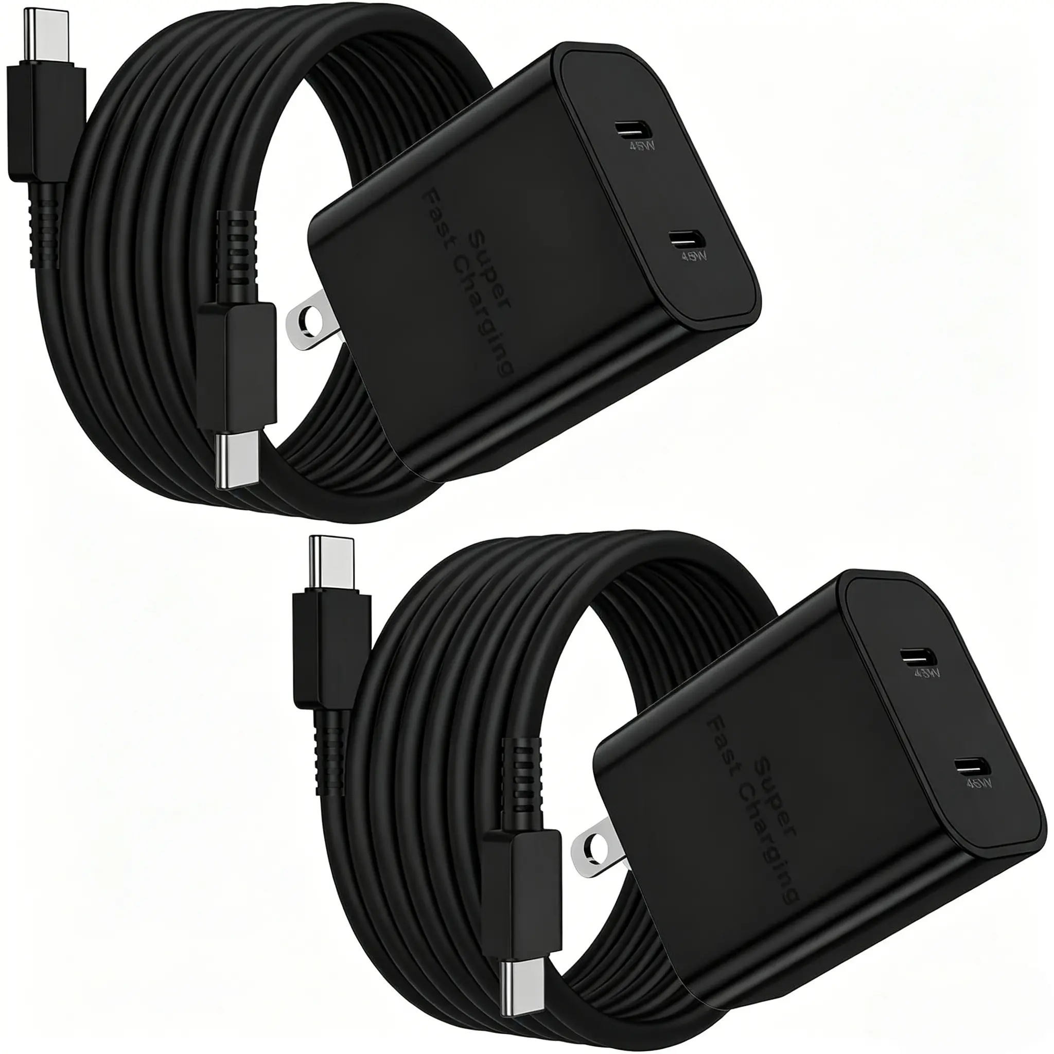 Dual Port 45W Super Fast Charger and Long USB C to C Cable 6ft,Type C Block Plug and Android Phone Charging Cord for Samsung Galaxy S25/S24 Ultra/S23+/S22 Plus/S21/S20/Note 20/iPhone 17 16 15 Pro Max Dual Port Compatible Cellphone