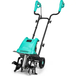 13.5 Amp 12 Inch Electric Tiller/Cultivator with 4 Steel Tines, 8'' Tilling Depth Small Garden Tiller for Gardening, Corded Rototiller with Adjustable Wheels
