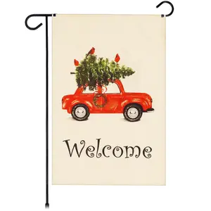 G128 12"x18" Christmas Garden Flag Welcome  Tree on Car  Burlap Fabric