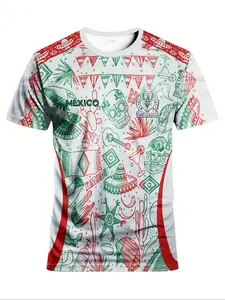 Mexico commemorative men's football Lightweight jersey and Day of the Dead round neck comfortable pinhole breathable polyester fabric sweatshirt with skull print design, suitable for Mexican games, training, fitness and leisure wear gifts, printed logo