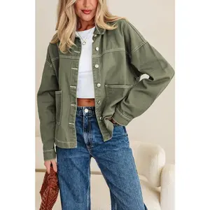 Denim Button-Up Patch Pocket Collared Jacket