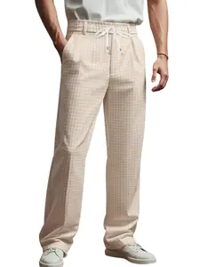 Men's Plaid Print Casual Sports Pants, Elastic Waist Drawstring Design, Comfortable Versatile Autumn Unisex Trousers, Outdoor & Leisure Fashion