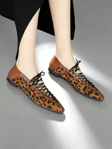 Women's Leopard Print Flat Shoes, Three Colors, Pointed Toe, Hollow Out, Buckle Design, Anti-Slip Soft Sole, Casual Daily Wear
