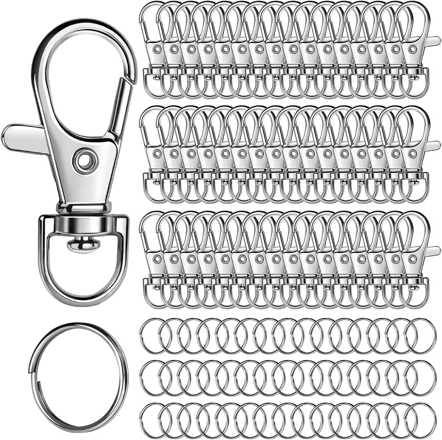 100 count Lobster Claw Clasps and Key Rings,  Making Kit - 50 count  Clips and 50 count Key Chain Ring, for Key Chains, Crafts, Lanyard, Key,  Making