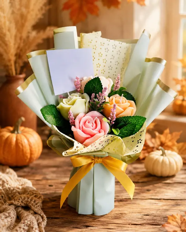 Fall Candles Flower Bouquet & Personalized Gift Card