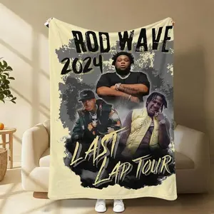 Rod Wave 2024 Last Lap Tour Themed Flannel Blanket, Air Conditioning Throw, Soft Blanket for Bedroom Living Room Sofa Couch Bed, Gift for Fans，HD Digitally Printed Flannel | Ultra-Soft & Lightweight | Suitable for All Seasons