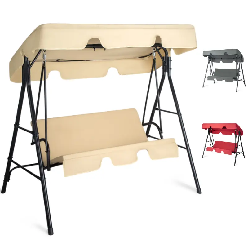 Summerwins 3-Seat Patio Swing Chair Canopy Replacement - Easy Install, Waterproof, Windproof, UV-Protective Iron Oxford Fabric Cover, 68x43x60in Khaki KD Model, Heavy-Duty Rip-Proof for 250kg Outdoor Garden Hammock Furniture (Fits Cushioned Swing Sets), L