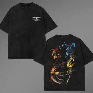Retro Five Nights at Freddy's Washed Graphic Tee, Horror Game Shirt, Vintage Cotton T-Shirt for Game Fan, Casual Menswear, Gamer Gift, Streetwear