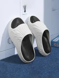 Men's Casual Wave Pattern Slides, Comfortable Non-slip Home Slippers, Soft Cushion Slippers for Indoor & Outdoor Wear, Walking Shoes