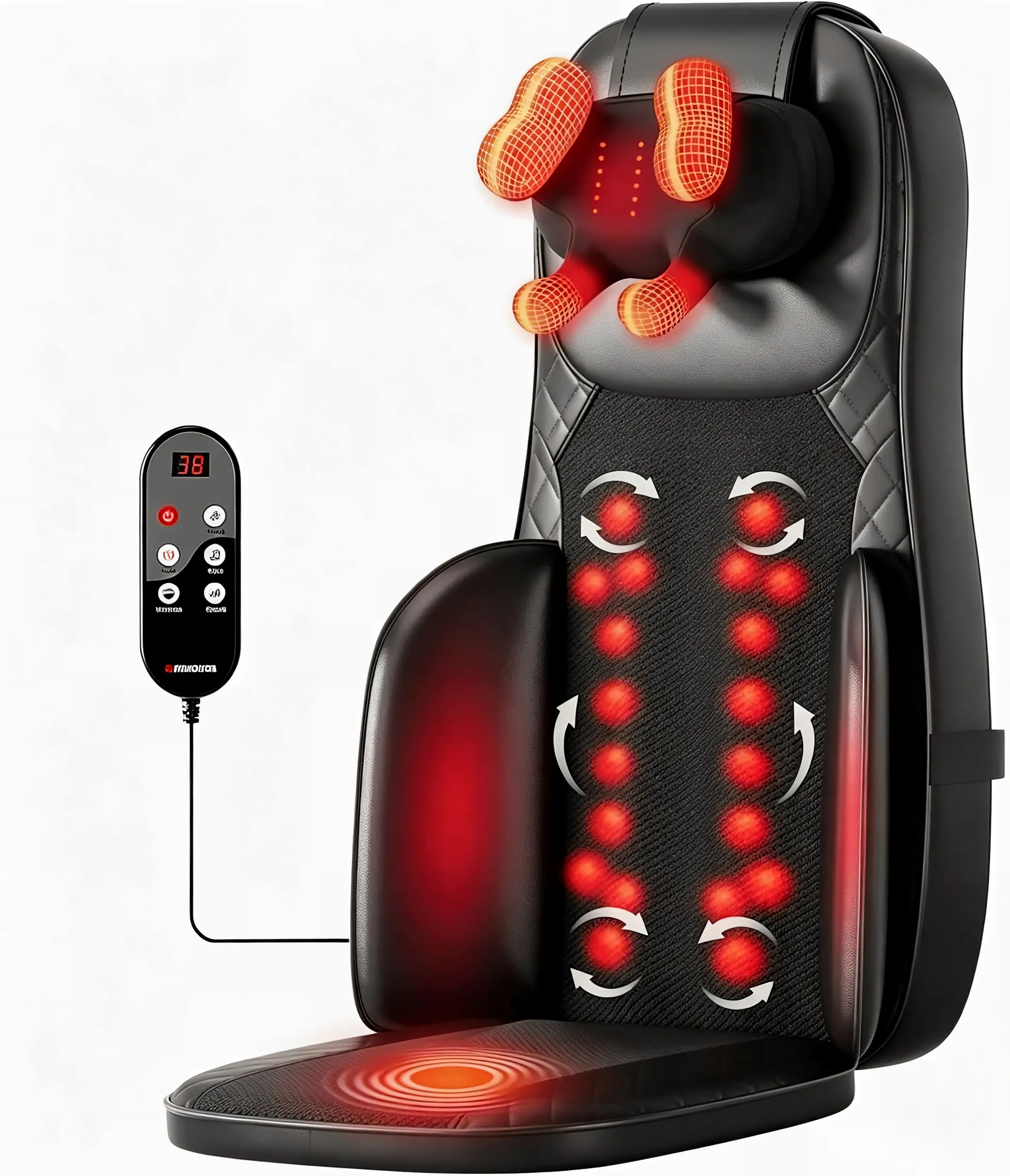 HIMOUTA Luxury Shiatsu Massage Chair Pad for Adults - 4D Deep Shiatsu Kneading, Heated Back, 2 Replaceable Neck Heads, Ergonomic S-Curve Adjustable Support, 60W Power, Seat Vibration, 3D Gentle Relief, Chair Conversion, Fatigue Easing