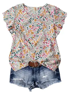 【Plus Size】Floral Print Round Neck Top, Casual ShortSleeve Crew Neck Top for Summer, Women's Clothing for Daily Wear