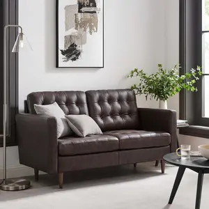 Modway Exalt Tufted Leather Loveseat in Brown