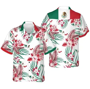 Mexican Flag Hawaiian Shirt, Mexico Floral Aloha Shirt, Patriotic Mexico Button Up, Tropical Mexican Pride Shirt, Mens Summer Vacation Shirt