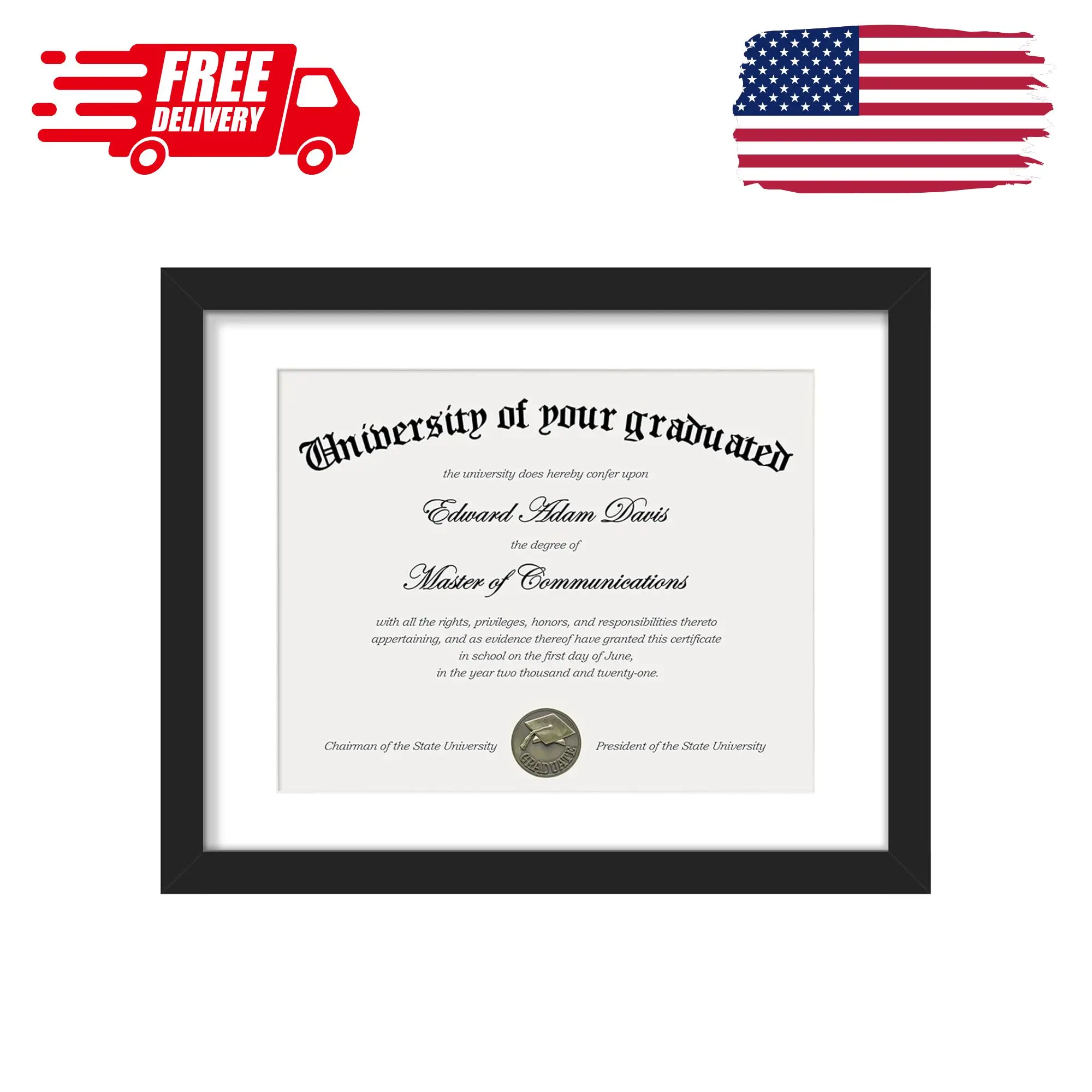 Diploma Frame with 8.5x11, 11x14 Degree frames, Black 1 Pack