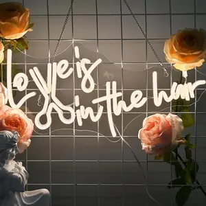 Love Is in The Hair Letter Neon Light, USB Powered Wall Mounted LED Neon Light, Decorative Lamp for Home Hair Salon Bar Restaurant Club