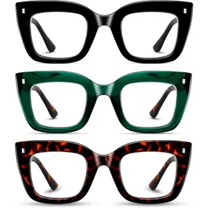 3 Pack Oprah Style Reading Glasses Oversized Readers Blue Light Blocking Computer Eyewear With Spring Hinge