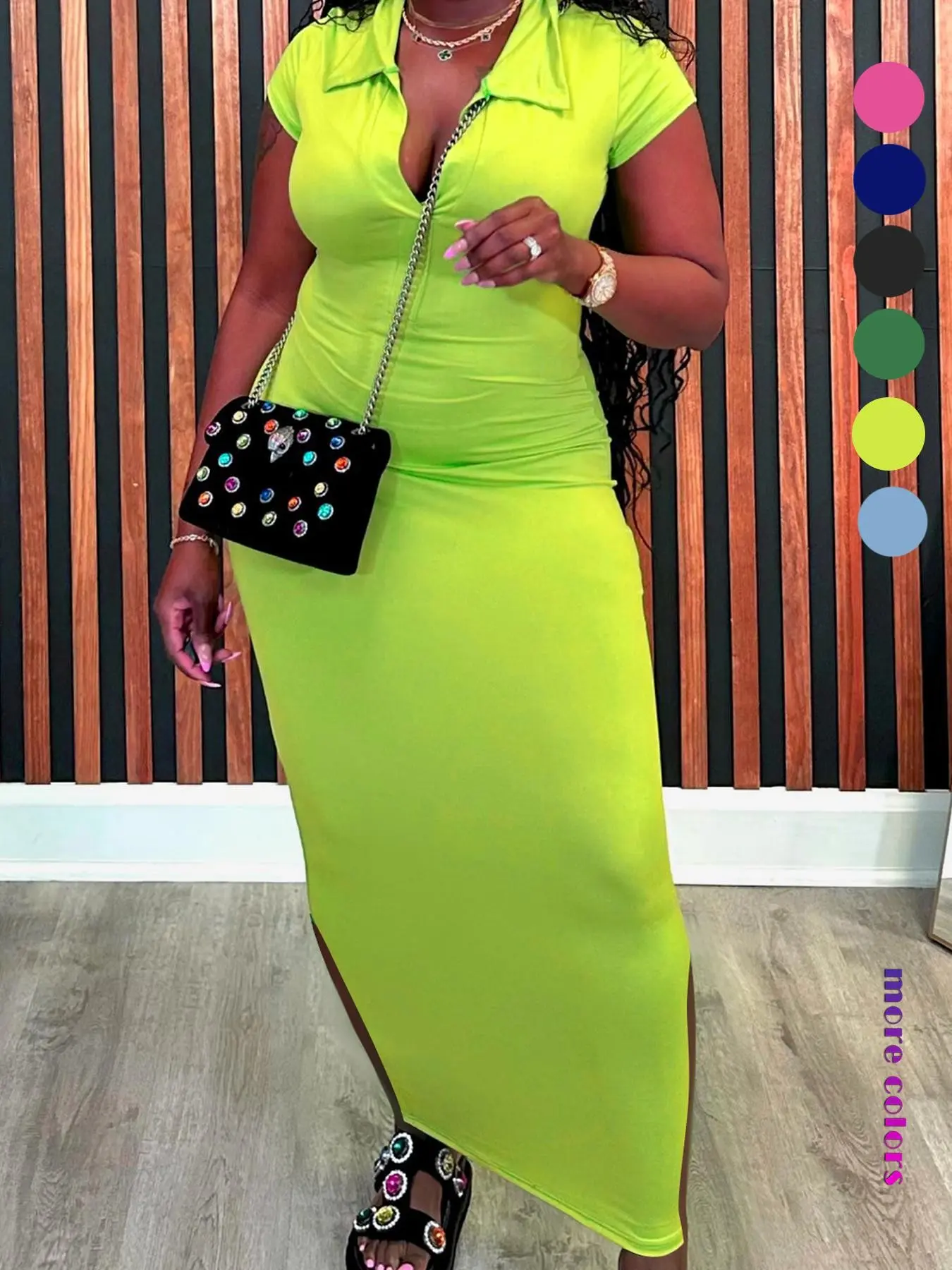 Women's Slim Fit V Neck Short Sleeve Split Dress, Casual Modern Summer Fashion, Stylish Party Wear, Comfortable and Elegant Design, Womenswear
