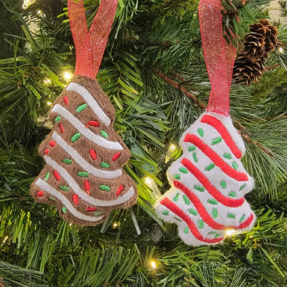 Kawaii Christmas Tree Cake Ornament | 3 inch Christmas Tree Cake Plush | Chocolate & White Holiday Tree Cakes Ornaments
