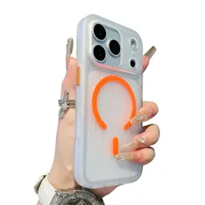 Corrugated Pattern For Magsafe Magnetic Wireless Charge Case For iPhone 17 16 15 14 13 Pro Max Transparen Bumper PC Matte Cover